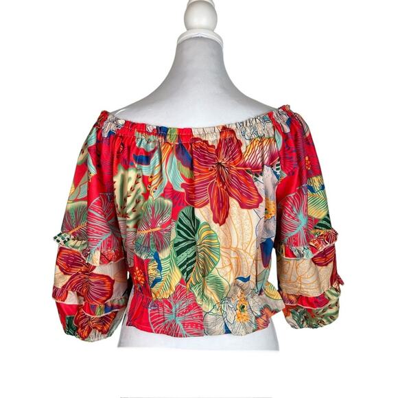 Rachel Zoe Crop Top Womens Size S Tropical Floral Crop Off Shoulder Colorful Fun - Picture 3 of 9